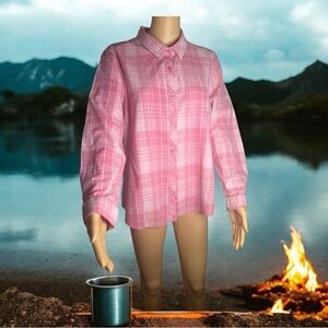 FEDED GLORY VINTAGE COUNTRY WOMEN BLOUSE XXL Pink-checks long sleeve 100% Cotton